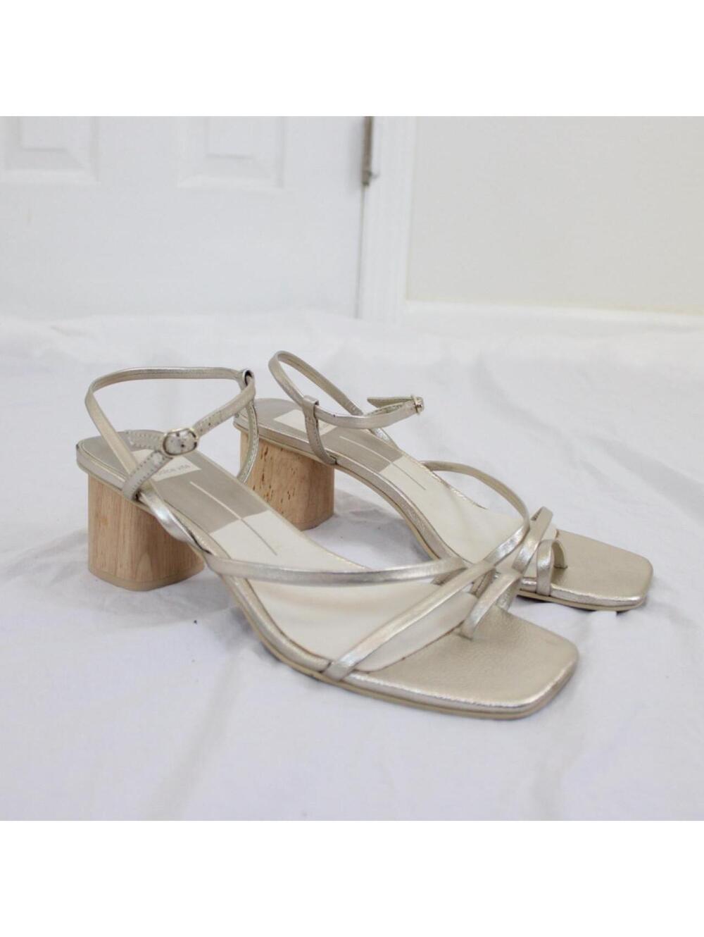 Dolce Vita Zyda metallic gold strappy sandals with wooden heel. Size 9.5
